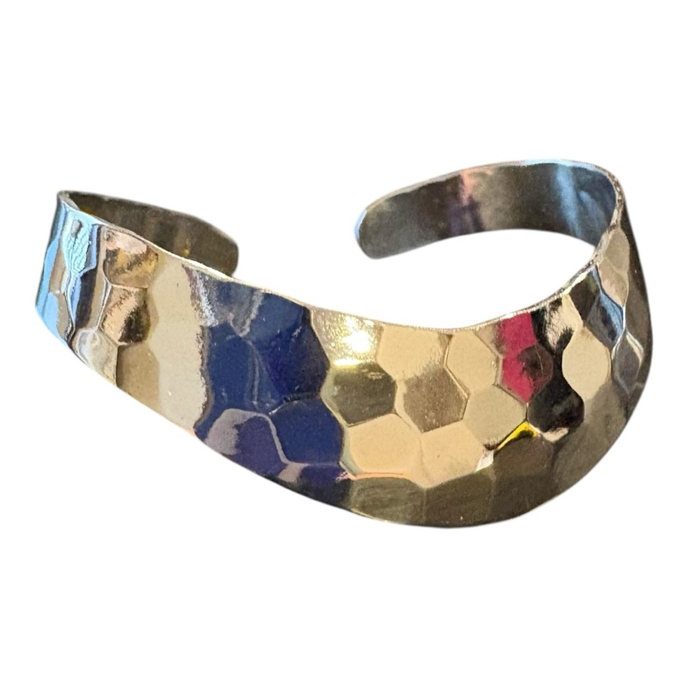 Hammered Honeycomb SilverTone Wide Cuff Bracelet Sculptural Statement J18